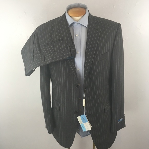 Zanetti 40L mens suits gray stripes made in italy 2 piece 100% wool new ea0269